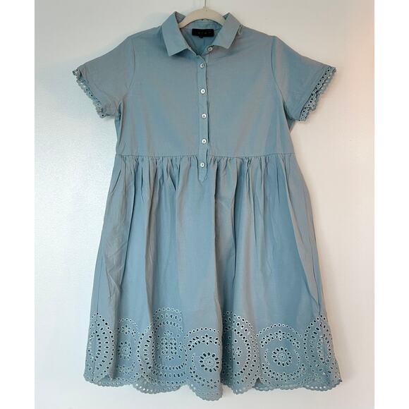 HATCH Maternity The Inez Eyelet Babydoll Shirt Dress Blue 100% Cotton 0 / XS EUC - Picture 11 of 15